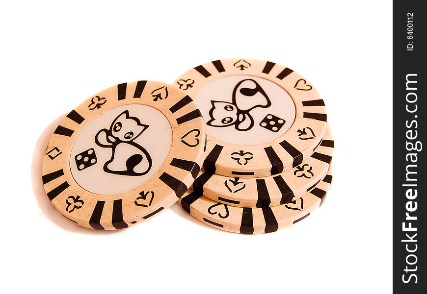 Four casino caps  with the image of cats,  isolated