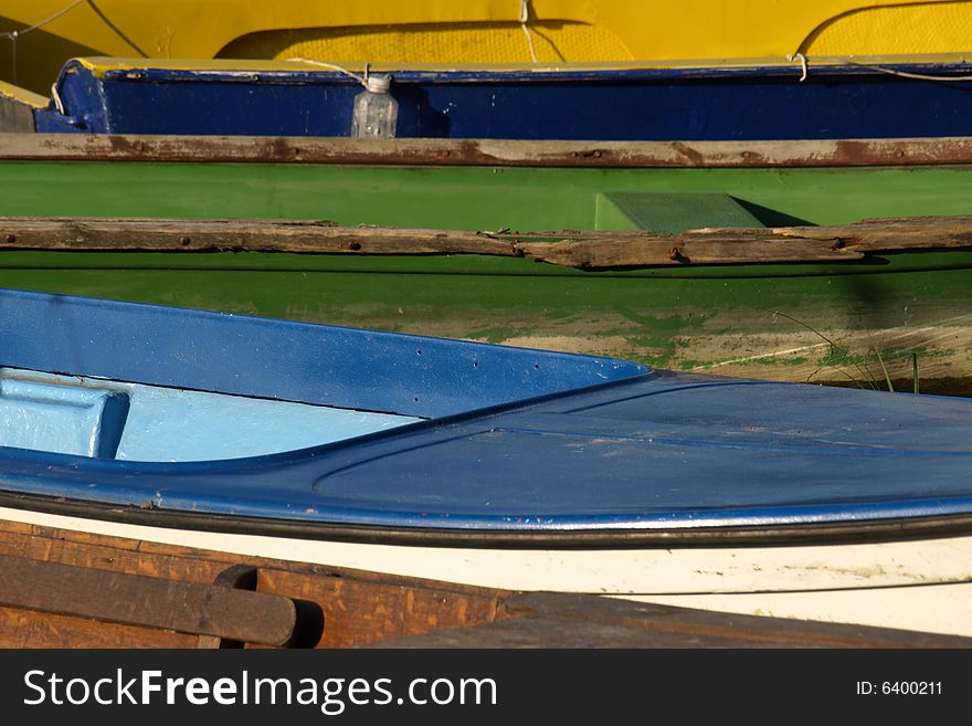 Boats on small island Ribarac in Danube near Novi Sad.