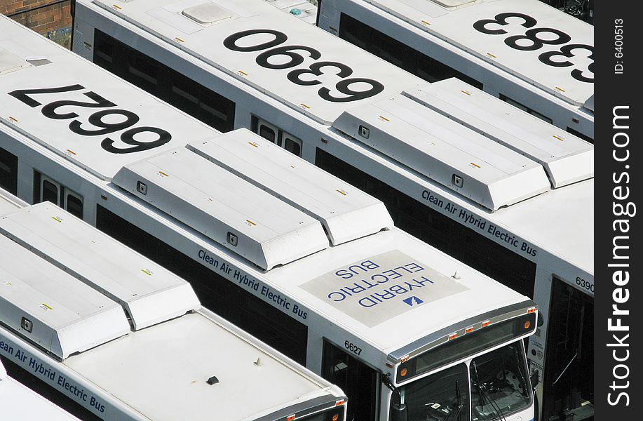 Overhead view of bus fleet. Overhead view of bus fleet