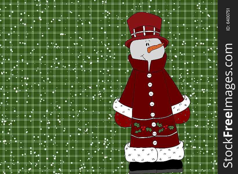 Snowman Of Green Plaid Background