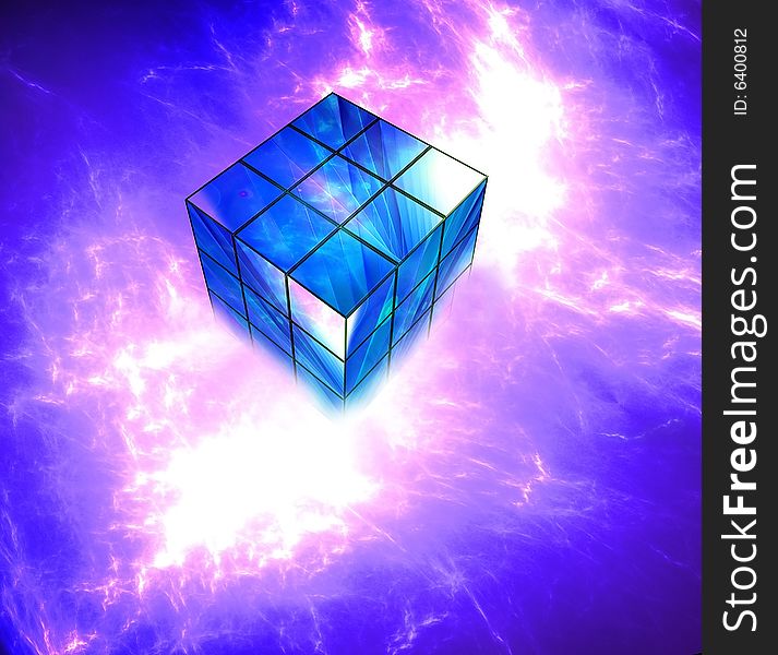 Fractal lightning background with dimension cube