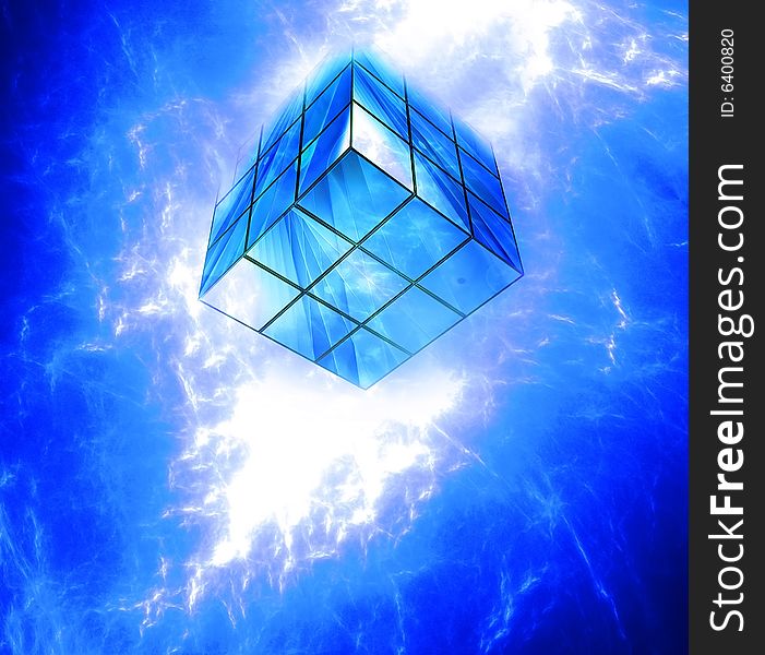 Fractal lightning background with dimension cube