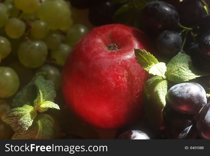 Green And Red Grapes And Apple