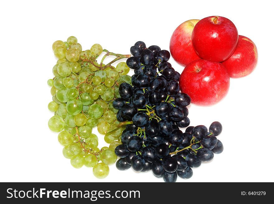Green and red grapes and apple