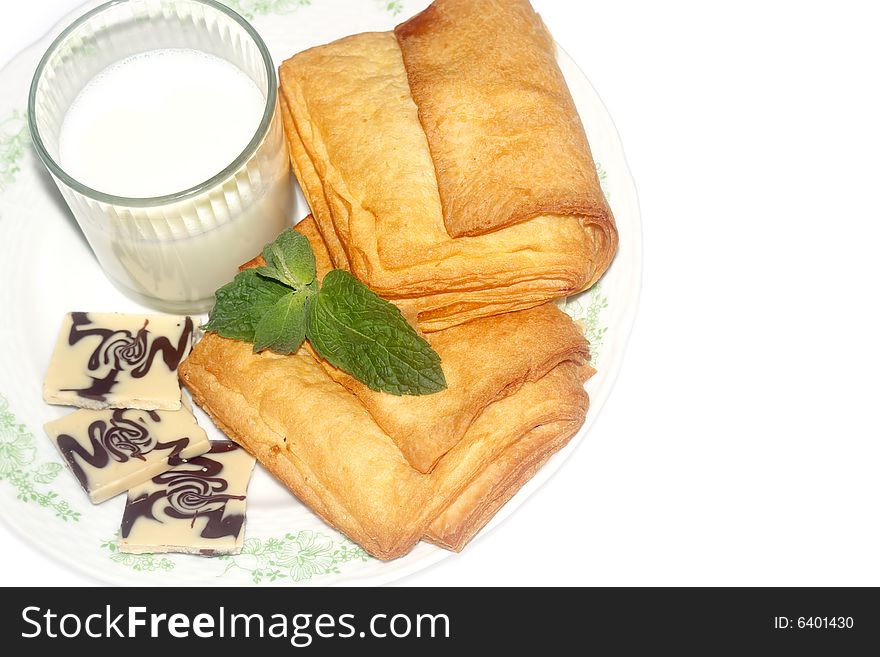 Puff pastry and milk and chocolate isolated