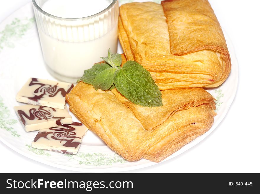 Puff pastry and milk and chocolate isolated