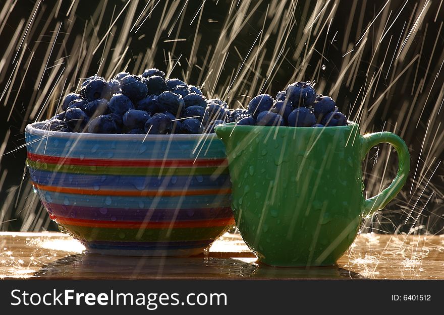 Blueberry in a bowl and a pot