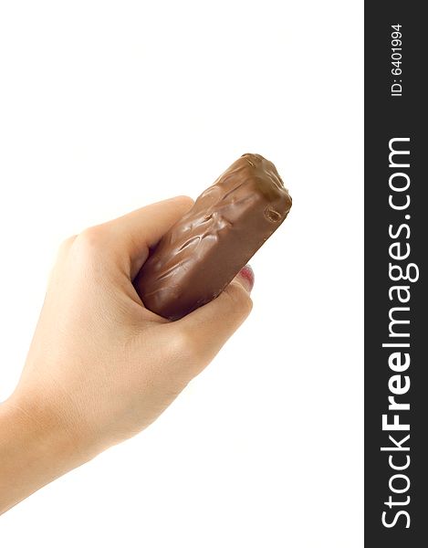 Female Hand Hold Bar Of Chocolate