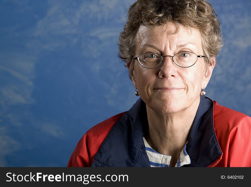 Portrait of a senior woman in her sailing clothes. Portrait of a senior woman in her sailing clothes