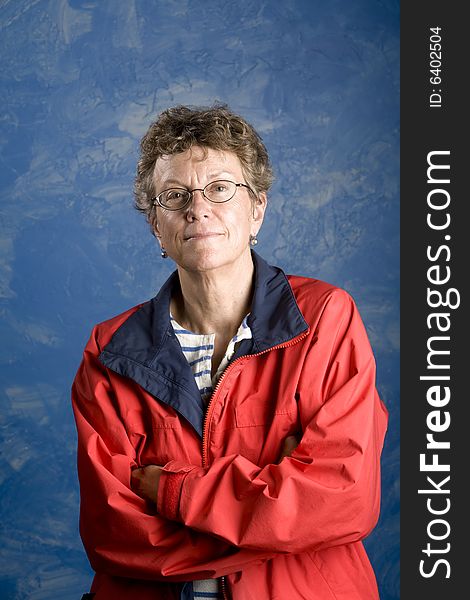 Portrait of a senior woman in her sailing clothes. Portrait of a senior woman in her sailing clothes