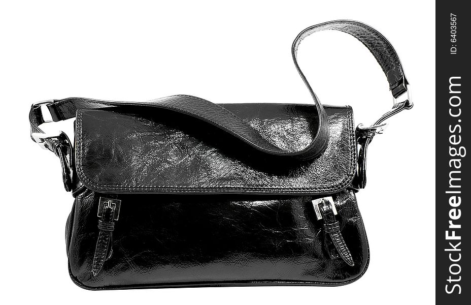 Black fashionable handbag isolated on white