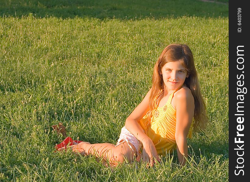 Beauty Teen Girl On Grass