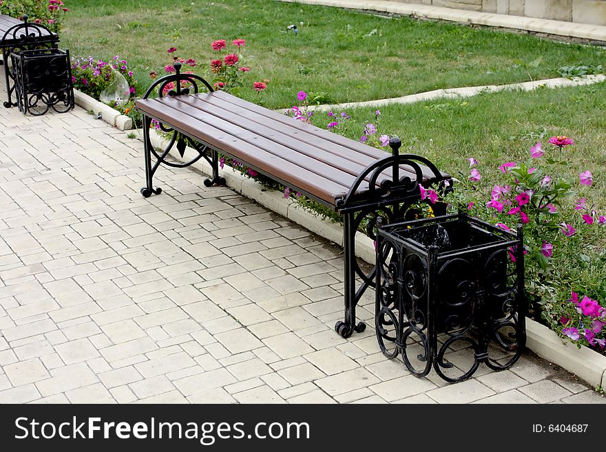 Classic retro bench in beautiful monastery. Classic retro bench in beautiful monastery