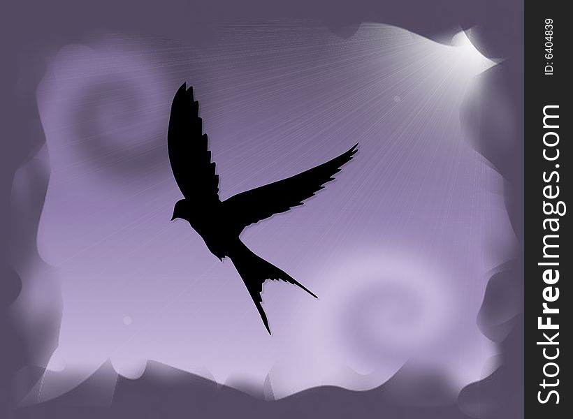 Bird silhouette over a violet background