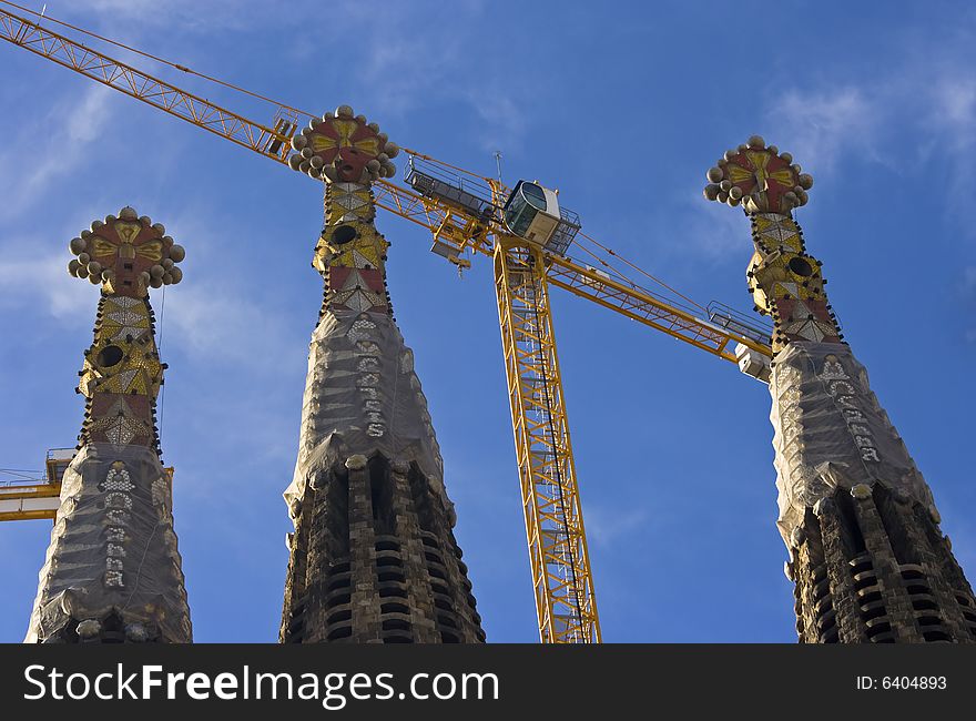 Spires of world famous Sagrada Familia in winter 2007, Barcelona, Catalonia, Spain. Spires of world famous Sagrada Familia in winter 2007, Barcelona, Catalonia, Spain