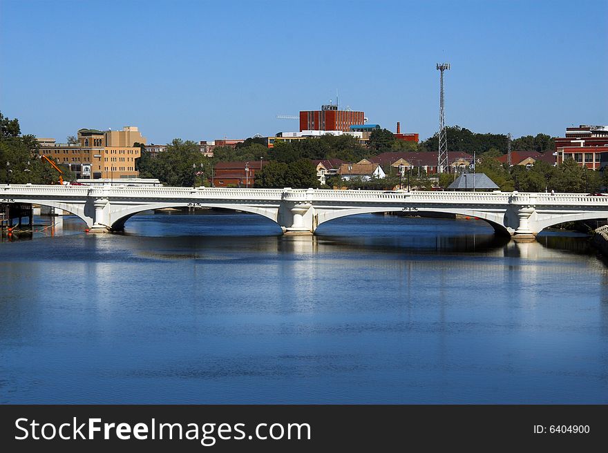 A picture of a bridge going over a river in my town