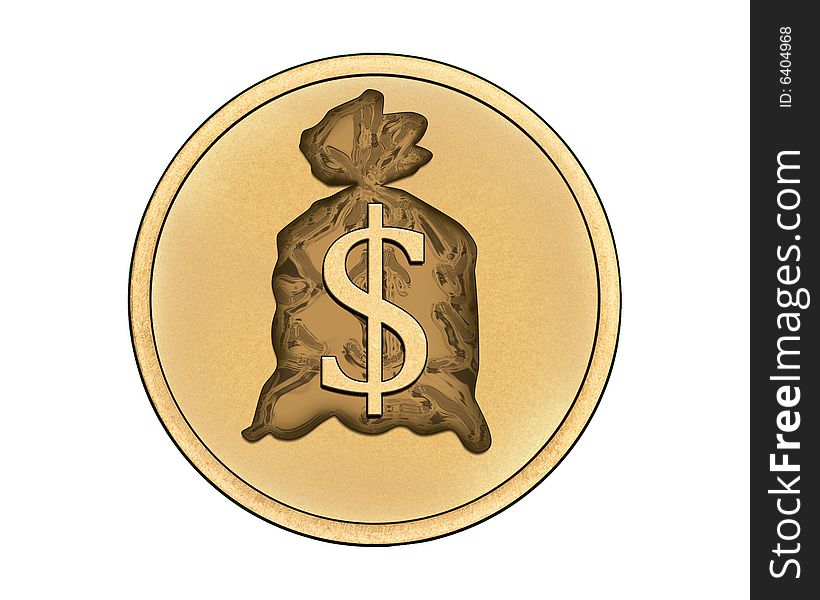 Coin with big money symbol, (isolated with clipping path)