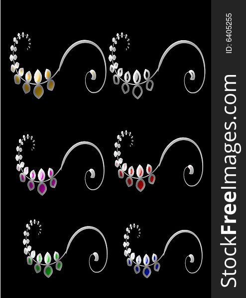 Six floral design in a black background