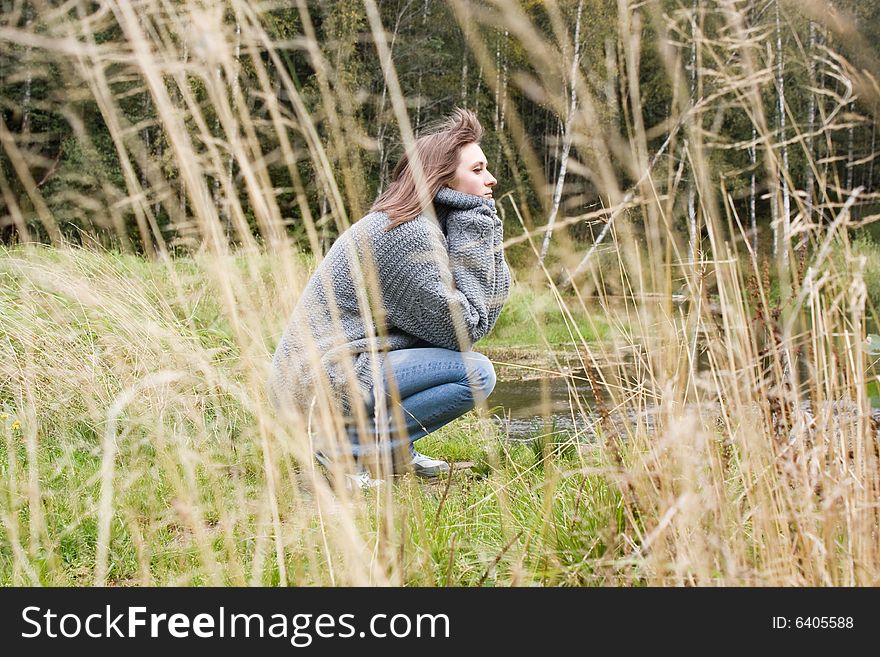 Portrait of a young woman through ears. Portrait of a young woman through ears