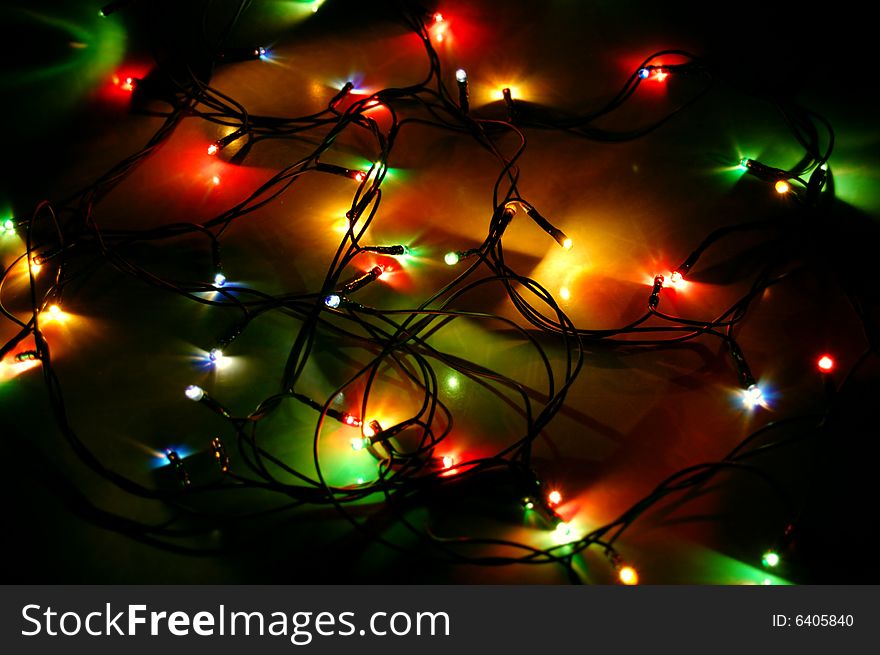 Glowing colourful holiday lights decoration