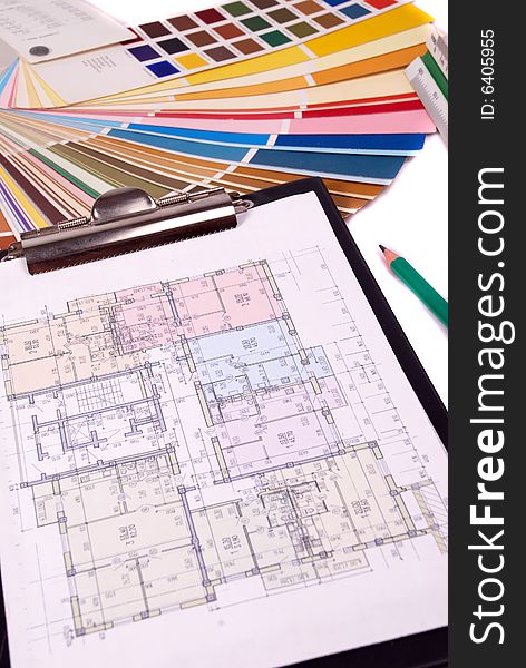 Blueprint of house plans and Palette