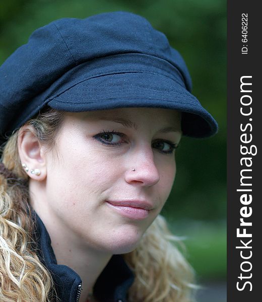 Curly Girl With Cap