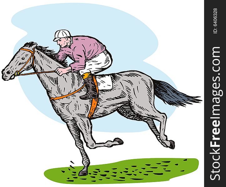 Vector art on the sport of Horse racing on white background
