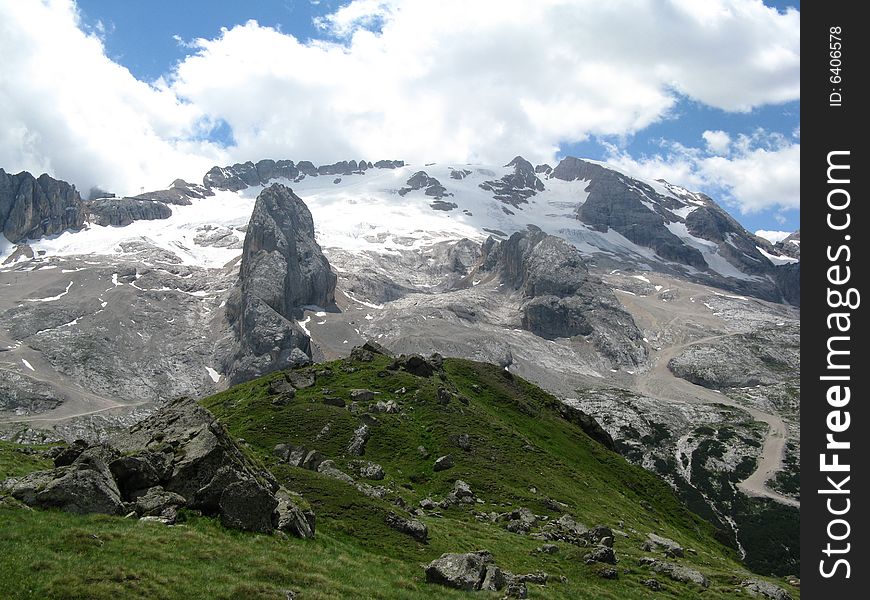 View of marmolada glacier during summer