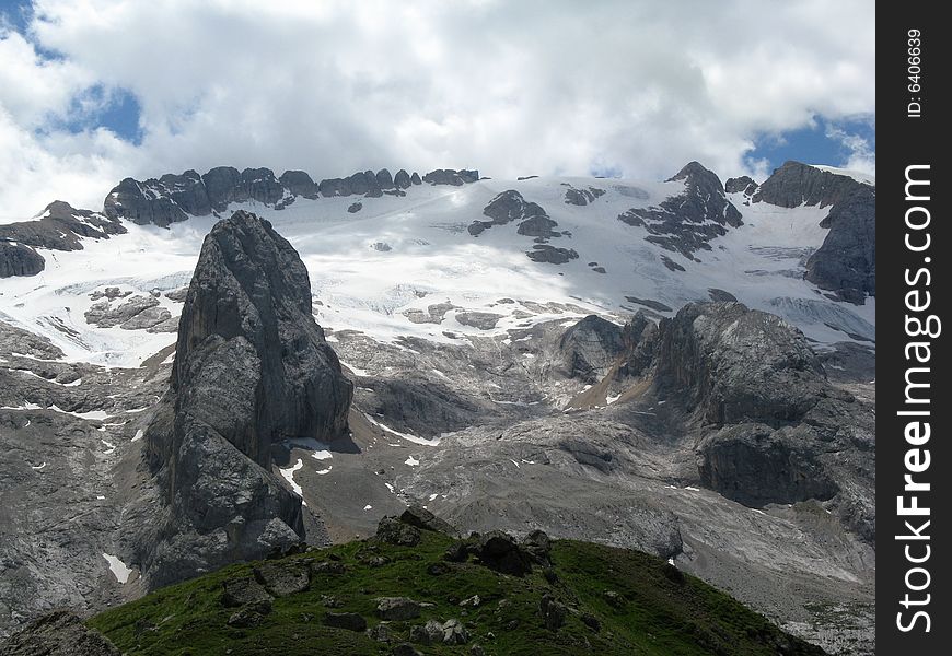 View of marmolada glacier during summer