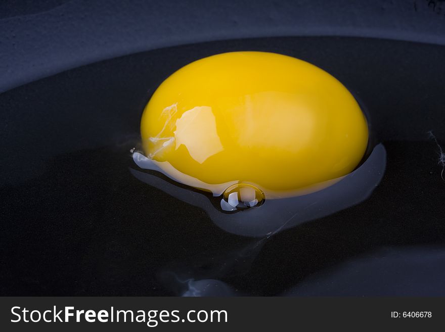 Egg yolk in a black pan