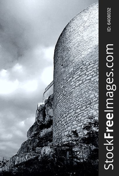 Castle Hohennneuffen, a medieval knights' ruin at the boarder of the Swabian Alb mountains, 15 miles southeast from Stuttgart. Baden-Wuerttemberg, Germany. B/W version in rather dramatic exposure settings. Castle Hohennneuffen, a medieval knights' ruin at the boarder of the Swabian Alb mountains, 15 miles southeast from Stuttgart. Baden-Wuerttemberg, Germany. B/W version in rather dramatic exposure settings.