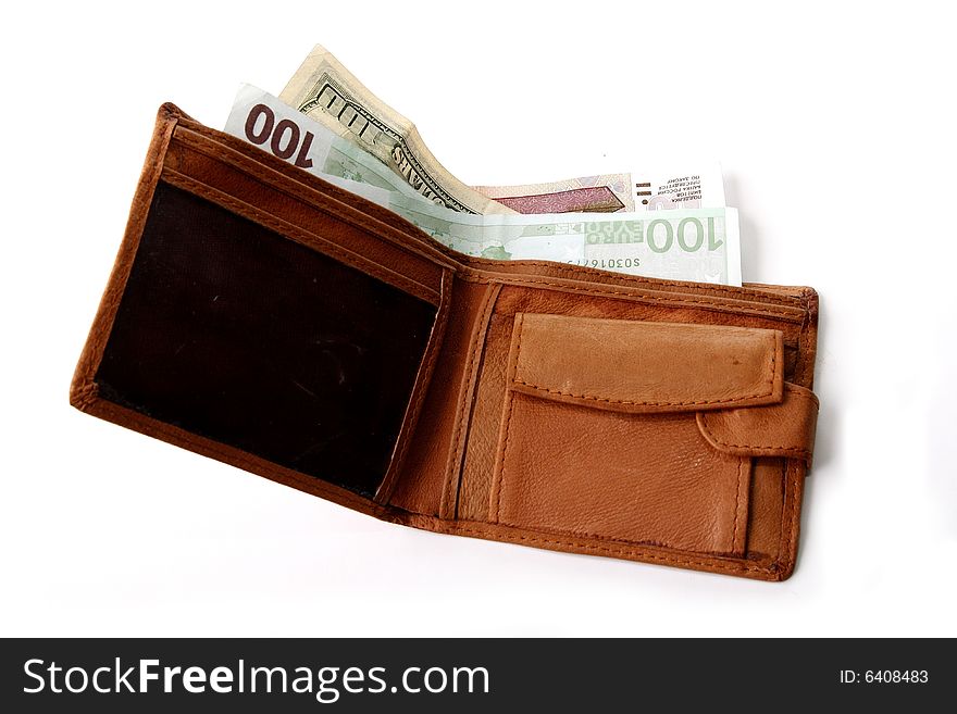 Wallet with money - euro, dollars, rubles