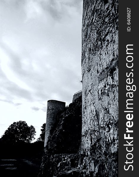 Castle Hohennneuffen, a medieval knights' ruin at the boarder of the Swabian Alb mountains, 15 miles southeast from Stuttgart. Baden-Wuerttemberg, Germany. B/W version in rather dramatic exposure settings. Castle Hohennneuffen, a medieval knights' ruin at the boarder of the Swabian Alb mountains, 15 miles southeast from Stuttgart. Baden-Wuerttemberg, Germany. B/W version in rather dramatic exposure settings.