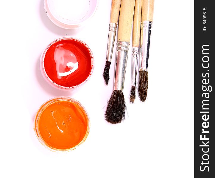 Photo ink and brush on a white background. Photo ink and brush on a white background