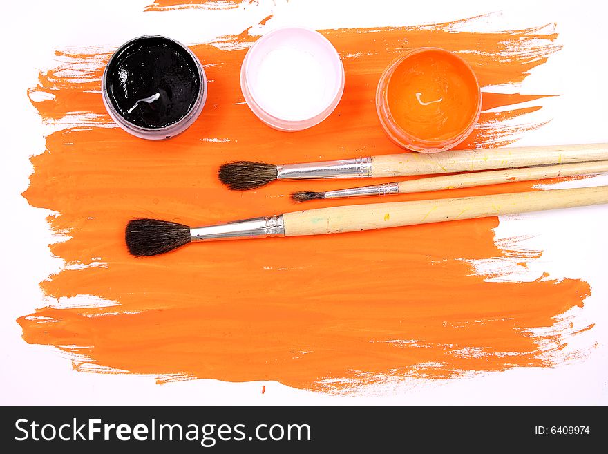 Photo ink and brush on a white background. Photo ink and brush on a white background
