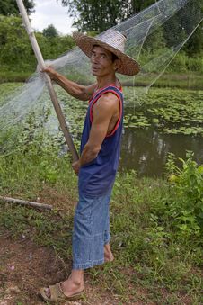 Fisherman With Stave, Asia Royalty Free Stock Photos