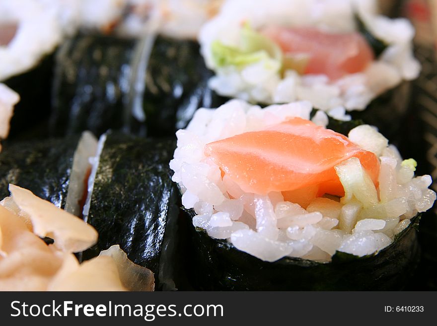 Appetizing Japanese sushi close-up