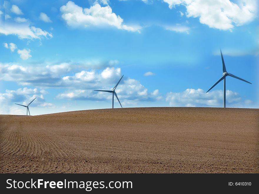 Wind turbine and the blue skies. Wind turbine and the blue skies