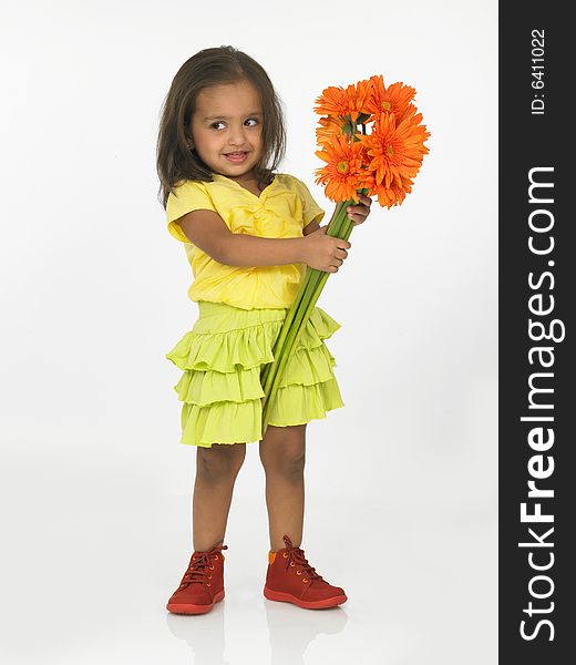 Girl holding Gerbera flowers