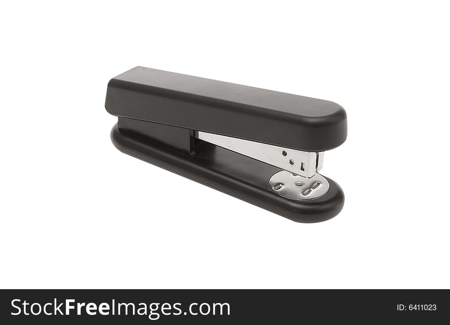 Black stapler on white ground