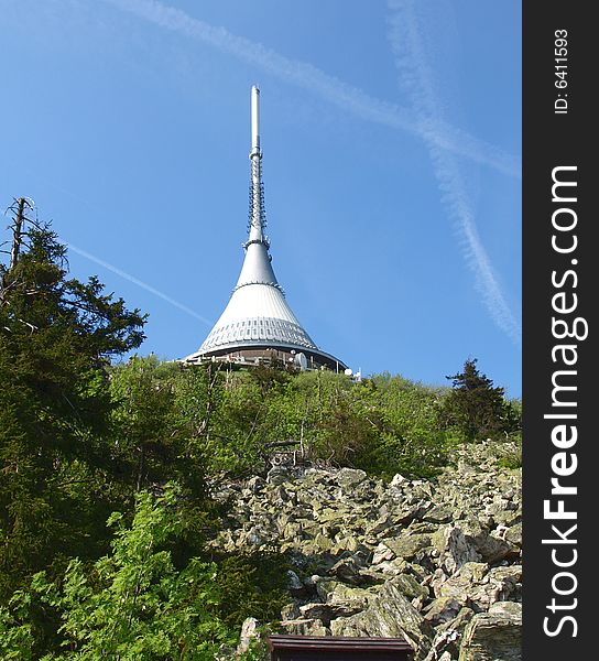 Mountain hotel and a television transmitter in one building. Instead of hiking trails. Mountain hotel and a television transmitter in one building. Instead of hiking trails.