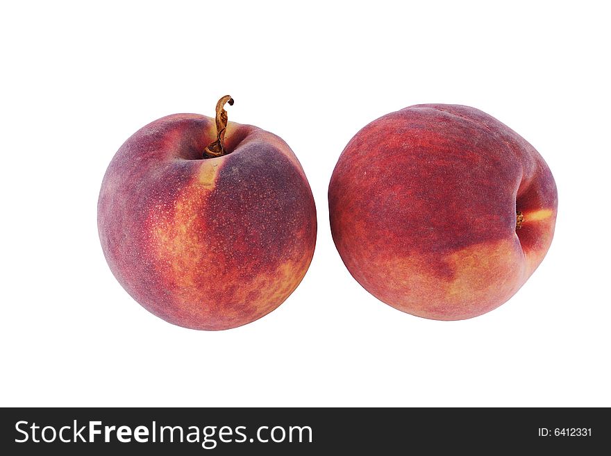 Two peaches isolated on white. Two peaches isolated on white