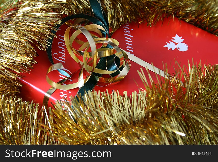 Brightly colored christmas gifts and decorations