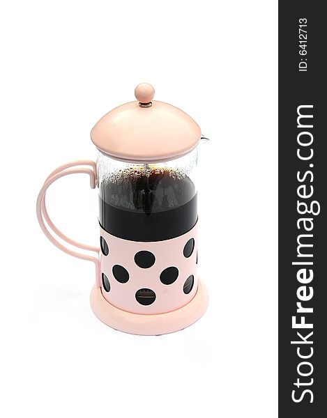 Shot of a pink cafetiere filled with coffee