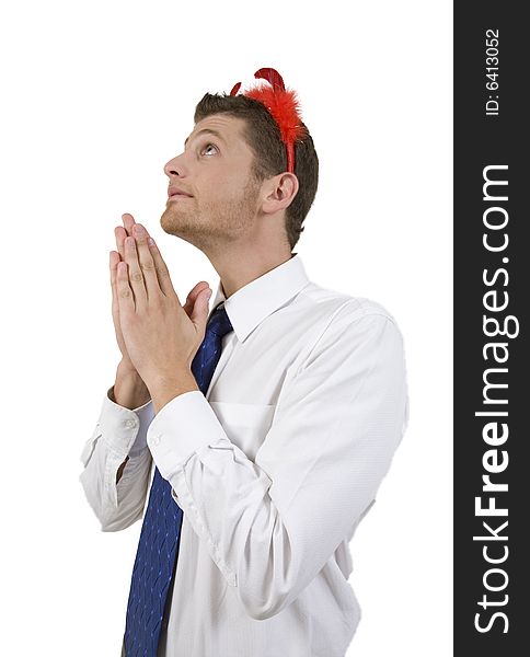 Handsome Man Praying With Devil Horns