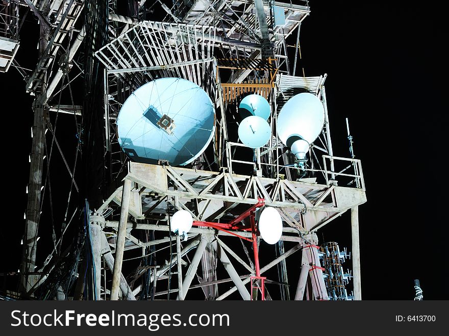 Tower of retransmitters at night. Tower of retransmitters at night