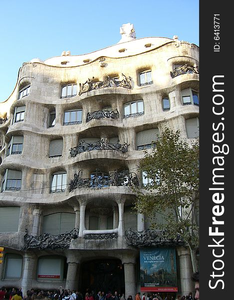 Famous landmark in Barcelona, Gaudi's Casa MilÃ /Mila House. Famous landmark in Barcelona, Gaudi's Casa MilÃ /Mila House.