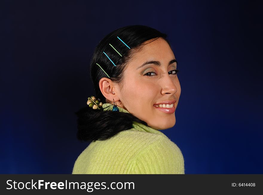 Portrait of young trendy hispanic woman with happy expression. Portrait of young trendy hispanic woman with happy expression