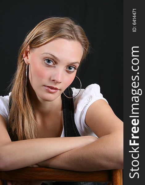 Beautiful young female model with blue eyes