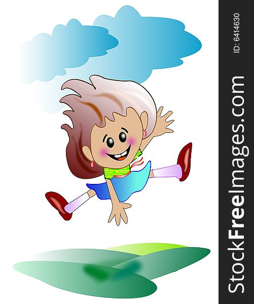 A cute jumping with smiling girl beautiful cartoon. A cute jumping with smiling girl beautiful cartoon